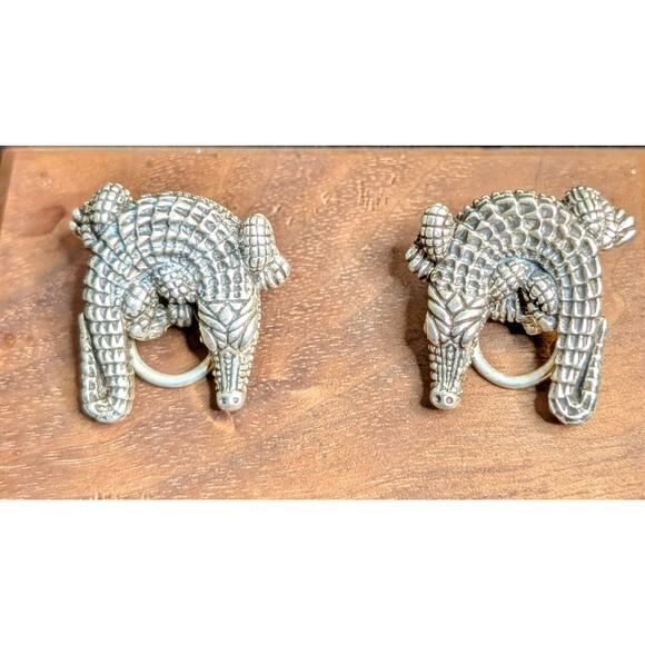 RARE! Signed Barry Kieselstein-Cord Sterling Alligator Omega Clip On Earrings - Picture 1 of 16